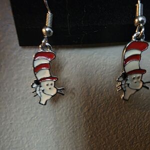 Cat in the Hat Red and White Earrings